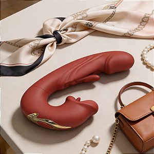 Vibrador 3 em 1: Com Estimulação do Ponto G, Boquinha com Língua Mágica e Vibração Central do Ponto G - Vermelho