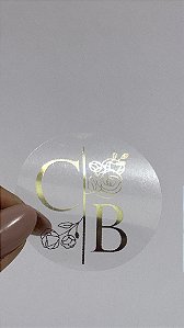 Adesivo vinil transparente com hotstamping (5 x 5 cm)