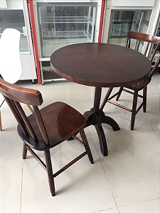 Conjunto Mesa Redonda com 2 Cadeiras em Madeira Maciça [Usado]