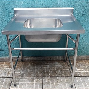 Pia 100%Inox 90cm c/ cuba central [usada]
