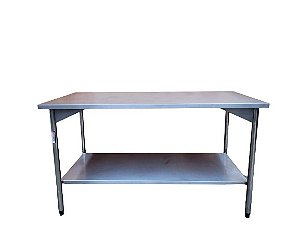 Mesa 100% Inox 1,5m. com Prateleira Lisa [Usada] - Promaq