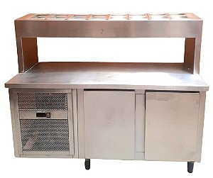 Balcão Refrigerado de Inox - 1,60cm 2 Portas com Codimentadora Refrigerada Com 12 Cubas [Usado]
