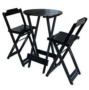 Conjunto de Mesa Bistrô de Madeira com 2 Cadeiras Dobravel Ideal para Bar e Restaurante Preto [Usado]