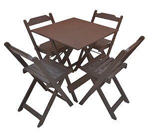 Jogo de Mesa Dobrável 70x70 com 4 Cadeiras de Madeira Maciça Preto [Usado]