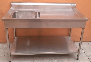 Pia com Cuba Esquerda 1,40m 100% Inox - Topema [Usada]