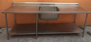 Pia 100% Inox com prateleira inferior lisa -2,40m [Usada]