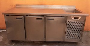 Balcão Refrigerado de Inox com 3 portas e Cuba Direita - Jju Inox Equipamentos [Usado]