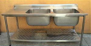 Pia com 2 Cubas Profundas 100% Inox e Prateleira Inferior Gradeada 1,90m Cozil [Usada]
