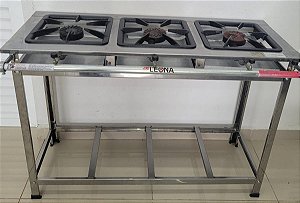 Fogão Industrial 3 Bocas 2 simples e 1 dupla 80cm - 30x30 Alta Pressão - LEONA [Usado]