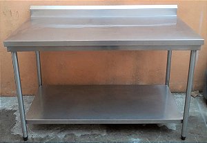 Mesa 100% Inox - 1,40m com prateleira inferior lisa[USADO]