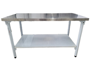 Mesa Tampo de Inox - 1,40m com prateleira lisa inferior [USADO]
