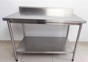 Mesa Bancada de Inox 100% com Prateleira Inferior Lisa 1,20m [Usada]