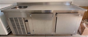 Balcão Refrigerado Ar Forçado 2 Portas com cuba esquerda Inox - 1.95m - 220v Jabur [Usado]