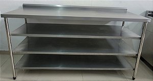 Mesa totalmente Inox com 3 prateleiras lisas - 1.70m [Seminova]