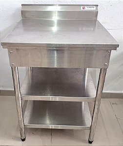 Mesa 100% Inox 65cm Com Duas Prateleiras Inferiores Lisas TOPEMA [USADA]