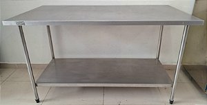 Bancada / Mesa de Inox 1,5m com prateleira inferior lisa - Fritomaq [Usada]