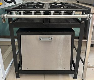 Fogão Industrial 4 Bocas 30X30 com Forno Aço Inox 2QS 2QD - Cristalaço [Usado] * Acompanha registro e mangueira