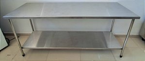 Mesa / Bancada de Inox com prateleira inferior lisa 1.90m x 60cm x 90cm [Usada]