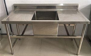 Pia / Bancada de Inox com cuba central - 1.50m x 70 x 85 [Seminova]