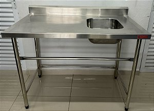 Pia / Bancada de Inox com cuba direita - 1.20m x 70cm x 90cm - Sulfisa [Usada]