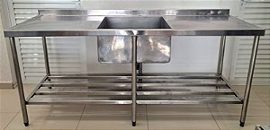 Bancada de Inox com cuba central / pia e prateleira inferior gradeada 2m x 90cm x 60cm [Usada]