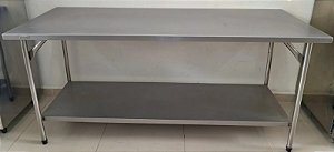 Bancada / Mesa de Inox com prateleira inferior lisa 1.80m x 70cm x 90cm - Fritomaq [Usada]