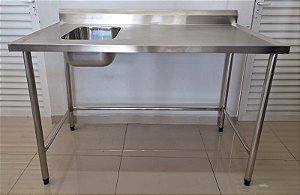 Bancada com cuba esquerda / Pia Totalmente em Inox 304 - 1.34m x 90cm x 75cm [Nova]