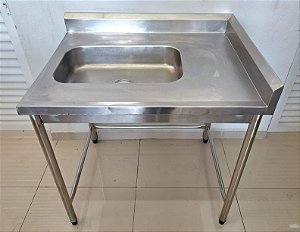 Bancada com cuba esquerda / Pia Totalmente em Inox 304 Com Espelho na borda - 92cm x 90cm x 70cm [Usado]