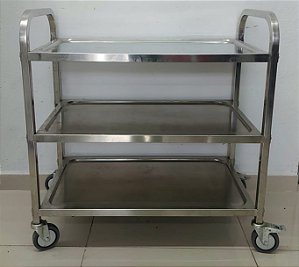 Carrinho Auxiliar Aço Inox Com 3 Prateleiras Com Rodizio E 2 Puxadores - 80cm x 45cm x 78cm [Usado]