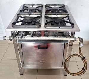 Fogão Industrial 4 bocas 30X30 com Forno Luxo Metalmaq [Usado]