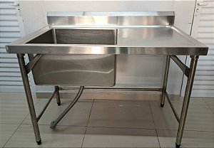 Bancada / Pia de Inox com cuba esquerda - 1.20x70x90 Cuba: 60x50x30 [Usada]
