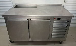 Balcão Refrigerado Inox Dentro e Fora com Condimentadora lado esquerdo (Pista Fria refrigerada) 220v - 1.5m x 80 x 90cm [Usado]