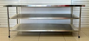 Mesa / Bancada de Aço Inox 304 1.90x70x90 com 2 Prateleiras Lisa - Maquinbal [Seminova]