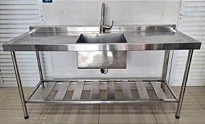 Pia / Bancada de Inox com cuba central 1.80x60x95cm [Usada] * Acompanha Torneira Gourmet