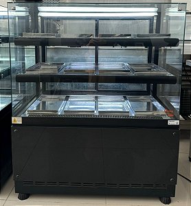 Balcão Estufa / Vitrine Quente Clean para salgados 1,0m Preto - 220V - Ômega [Seminovo]