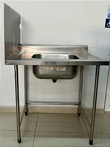 Bancada / Pia com cuba central 90x90x70 Inox 304 com chapa lateral esquerda [Usado]