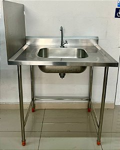 Bancada / Pia com cuba central 90x90x70 com chapa lateral esquerda [Usado] * Acompanha torneira