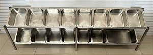 Pizzarola / Porta Condimentos de Inox com 15 cubas - 2.15m x 36cm x 70cm [Usada]