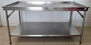 Bancada / Mesa de Inox Reforçada com prateleira lisa inferior e com bordas - Grande área de trabalho 1.80x90cm [Usada]