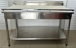 Mesa Inox para corte com Topleno de Encosto com prateleira inferior lisa - 1.40x70cm - Topema [Usada]
