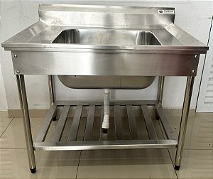 Tanque / Pia com 01 Cuba Central Inox 304 Medindo 1m x 70cm x 85cm Cuba: 30x62x50 - Topema [Usada]