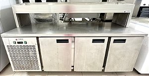 Balcão Refrigerado de Inox 03 Portas com Condimentadora 220V - Topema [Usado]