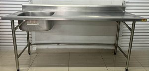 Bancada / Pia de Aço Inox 304 com Cuba Lado Esquerdo Tramontina - 1.90m x 85cm x 65cm [Usada]