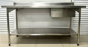 Bancada / Pia de Aço Inox com Cuba Lado Direito e Prateleira Inferior Lisa - 1.75m x 90cm x 60cm Promaq [Usada]