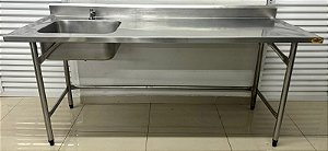 Bancada / Pia de Aço Inox 304 com cuba Lado Esquerdo - 1.90m x 85cm x 67cm [Usada]
