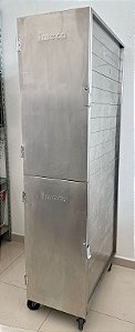 Armário / Carrinho de Pão Fechado Todo Inox Dentro e Fora + Rodízios *Com 20 Assadeiras 40x80cm - Imeca [Usado]