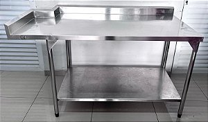 Bancada / Mesa de Inox com Tampo Inferior Liso 1.50m x 70cm - Elvi [Usada]
