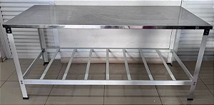 Mesa / Bancada com Tampo de Inox e Pés de Ferro 1.80x90x70cm [Seminova]