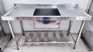Pia Aço Inox Industrial 150x60x90 cm Cuba Centralizada  [Seminovo]