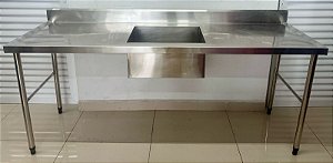 Bancada / Pia de Inox com cuba central 190x60x80cm / Cuba:50x40x25 [Seminova]